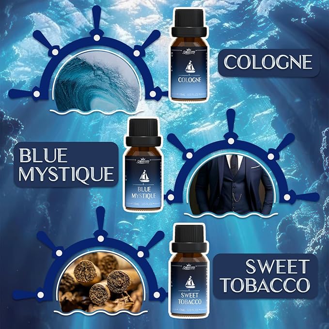SALUBRITO Cologne Fragrance Oils, Premium Essential Oil Set for Diffuser, Soap, Candle Making Scents, Amber Oud, Midnight Musk, Blue Mystique, Sweet Tobacco, Nocturne, Cologne - Bloomnest