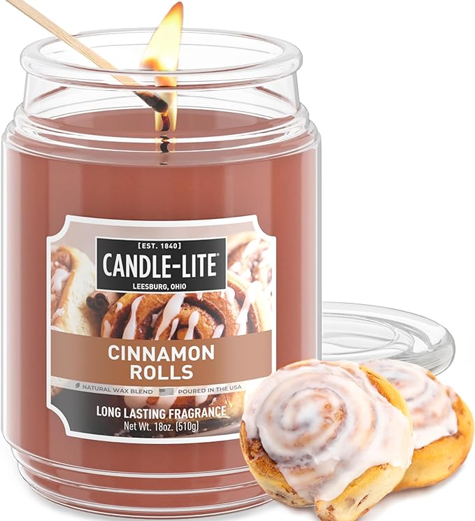 Candle-lite Fall Scented Candles, Cinnamon Rolls, 18 oz Jar, Proudly Poured in The USA, Aromatherapy Candle, Single-Wick with 110 Hours of Burn Time, Perfect for Creating an Inviting Ambiance - Bloomnest