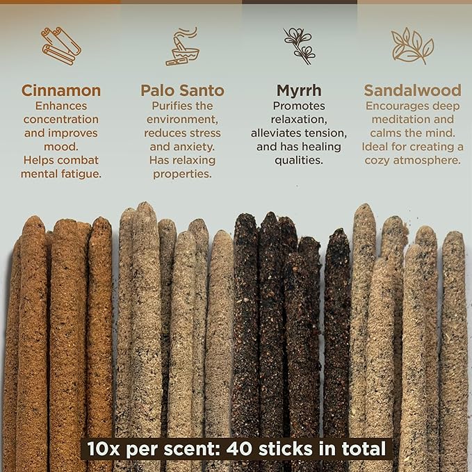 Mix Copal Aztec Incense 40 Sticks Mexico, Palo Santo, Myrrh, Cinnamon, Sandalwood for Yoga & Spiritual Cleansing - Pure Copal Resin Incense for Purifying Energy & Relaxation, JAGUARBIRD Bloomnest