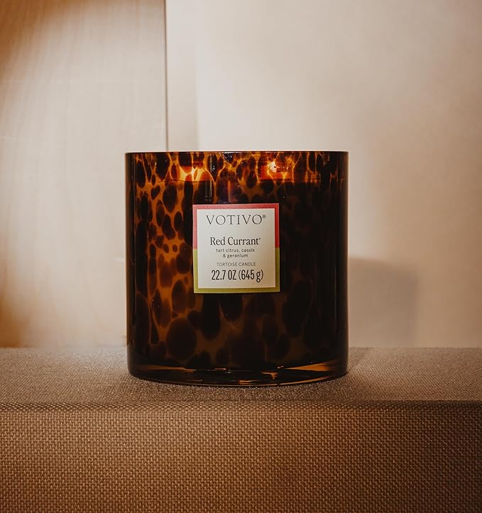 Votivo Red Currant Tortoise Scented Candle | 22.7 oz Soy Wax Blend | Decorative Home Decor Tortoiseshell Pattern | 100 Hour Burn Time - Bloomnest