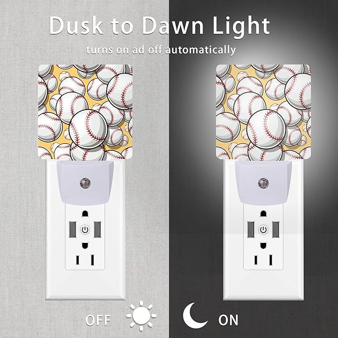Ball Night Light,Baseball Softball Plug-in Night Lights with Dusk-to-Dawn Sensor for Bedroom, Bathroom and Living Room 0.5W Sleep Friendly Ideal for Women/Girls/Boys Gift - Bloomnest