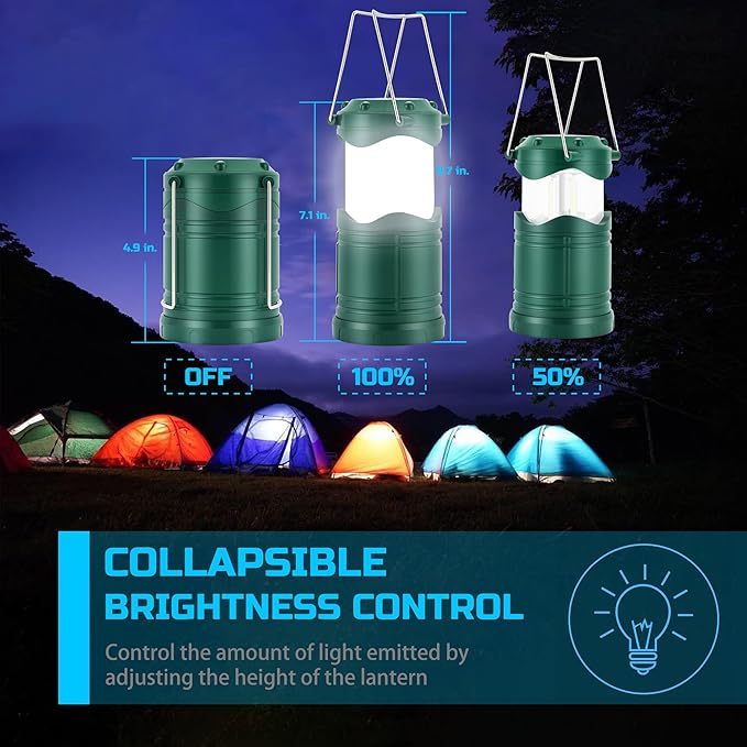 Lichamp LED Camping Lantern, 4 Pack Battery Powered Flashlight for Power Outages, Portable Collapsible Hanging Light Essential for Home, Outdoor, Emergency Lamp Survival Kit Gear for Hurricane, C5 - Bloomnest