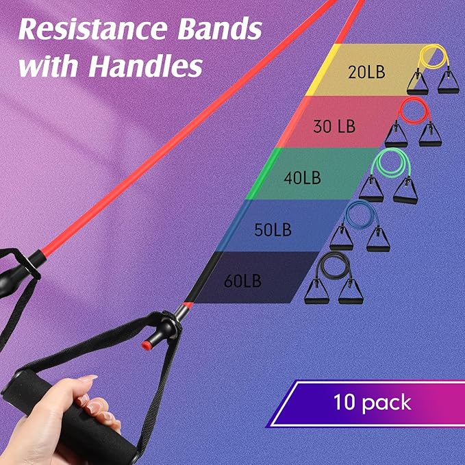 Shappy 10 Pcs Resistance Bands with Handles Exercise Stretch Bands for Exercise Woman Man Training Physical Therapy Workouts Fitness - Bloomnest