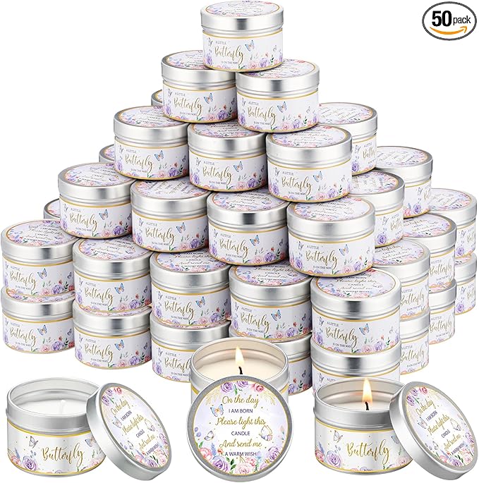 50 Pcs Baby Shower Party Favors Candles Lavender Scented Gender Reveal Gifts Bulk Candles for Favors Baby Shower Rustic Return Gifts(Flower and Butterfly) - Bloomnest