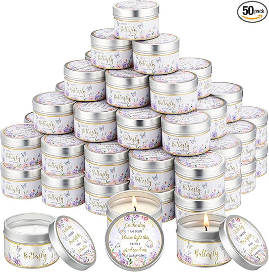 50 Pcs Baby Shower Party Favors Candles Lavender Scented Gender Reveal Gifts Bulk Candles for Favors Baby Shower Rustic Return Gifts(Flower and Butterfly) - Bloomnest