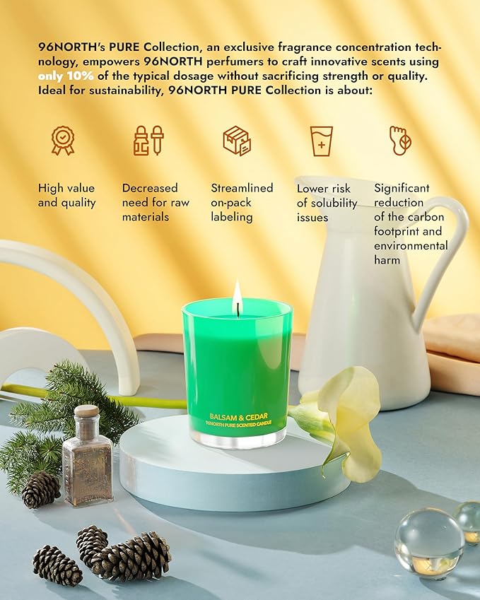 96NORTH Pure Candle Balsam & Cedar Scented | 100% Natural Soy Wax | 1-Wick Jar Candle | Natural Fragrance Technology | Non Toxic | Up to 35 Hours Burning Time | Ideal Christmas Candles Gift - Bloomnest