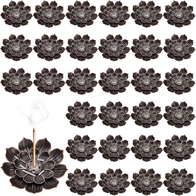 Sumind 30 Pieces Incense Holder Lotus Sticks Incense Burner Cone Burner Ash Catcher for Home Fragrance Decor Yoga SPA Bedroom(Retro) - Bloomnest