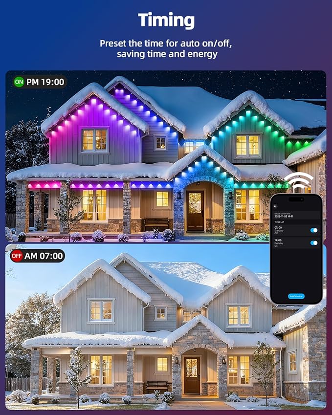 REYLAX 100FT Permanent Outdoor Lights with 60 LED Lights, RGB+IC Eaves Lights, IP67 Waterproof, Multi Scenes for Outdoor Christmas Holidays Decor, Works with APP & Remote Control, White - Bloomnest