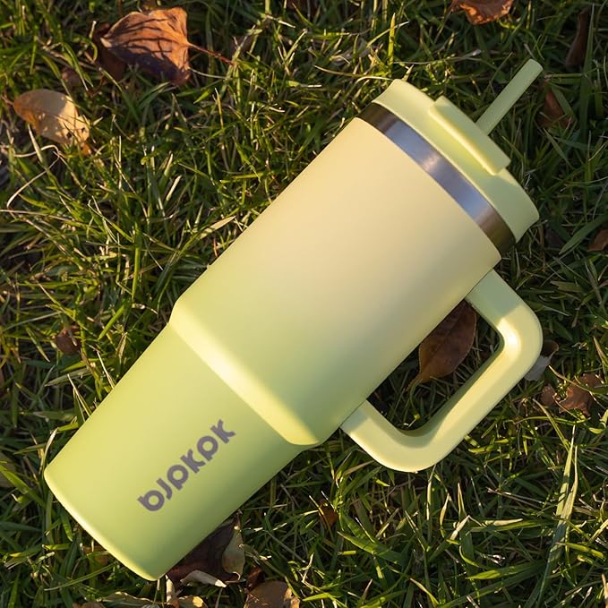 BJPKPK 40oz Stainless Steel Insulated Tumbler With Handle And Lid Straw Travel Coffee Mug Thermal Cup,Pistachio Green - Bloomnest