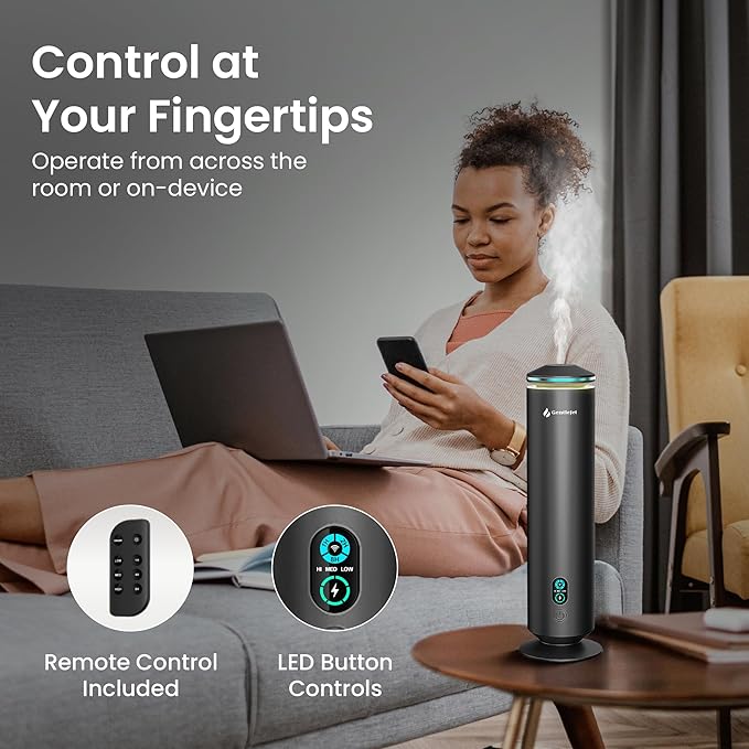 MajesticMist Waterless Essential Oil Diffuser - Aluminum Aromatherapy Scent Diffusers for Home, Room & Hotel, Quiet Aroma Diffuser 4oz, Remote Control, USB-C Powered, LED Display, 1000sq.ft - Bloomnest