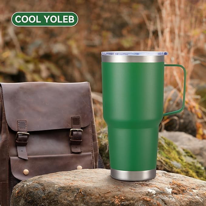 30 oz Tumbler with Handle and Lid, Stainless Steel Tumblers Double Wall Vacuum Insulated Travel Mug Leak Proof Cup Keep Drinks Cold and Hot Dark Green, 1 Pack - Bloomnest