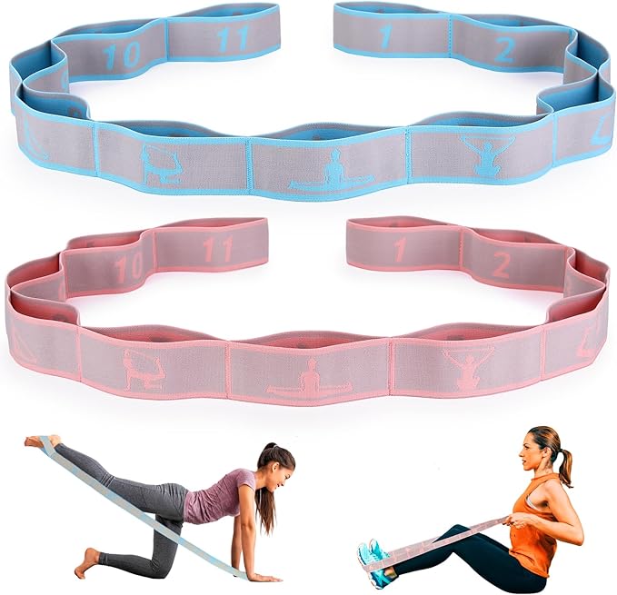 Elastic Yoga Stretching Strap with Loops, CEILIWEN Stretch Straps For Physical Therapy, Pilates Stretch Band, Elastic Exercise Bands, Leg Stretching Strap, Stretch Resistance Bands For Exercise - Bloomnest