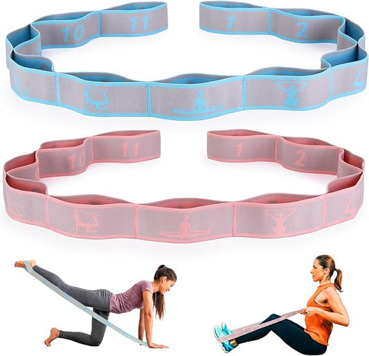 Elastic Yoga Stretching Strap with Loops, CEILIWEN Stretch Straps For Physical Therapy, Pilates Stretch Band, Elastic Exercise Bands, Leg Stretching Strap, Stretch Resistance Bands For Exercise - Bloomnest