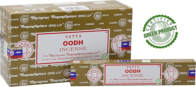EARTH Satya Oodh Incense Sticks 15 GMS (Pack of 12) (Green Certified) Indian Perfumed Hand Rolled Agarbatti Perfect for Worship,Relaxation, Medication. Earth