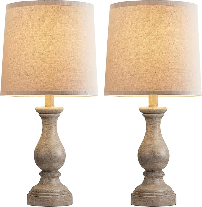 Seealle Farmhouse Table Lamps Set of 2 - Rustic Lamp for Bedroom Living Room, 22" Boho Bedside Lamps for Night Stands End Table Office Desk Lamp Nightstand with Linen Shades(Wood Painted) - Bloomnest
