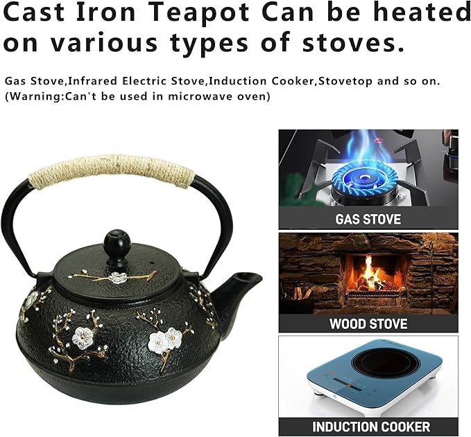 YJX 27oz Small Cast Iron Teapot for Stovetop, Japanese Tetsubin with Enamel, Beautiful Decorative Tea Pot, Durable Tea Kettle with Stainless Steel Infuser for Loose Tea(800ML) - Bloomnest