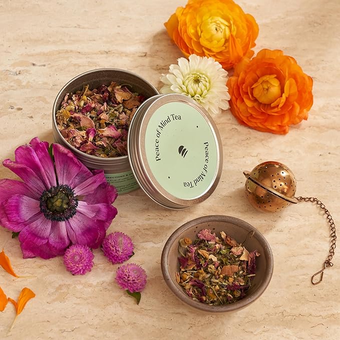 Divya's Calming Peace of Mind Tea, Ayurvedic Herbal Tea with Chamomile, Passion Flower, Lavender, Calming Herbs to Unwind & Relax, Caffeine Free, Organic, Non-GMO, Ayurvedic, Loose Leaf Tea - Bloomnest