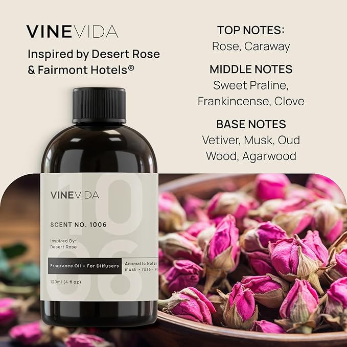 VINEVIDA (4oz) Hotel Fragrance Diffuser Oil - Hotel Scents Diffusers for Home - Cold Air Diffuser Oil - Hotel Scent Essential Oil - Scent No.1006 Inspired by Fairmont Hotels VINEVIDA