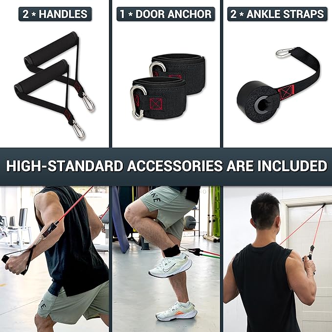 TheFitLife Resistance Bands with Handles - Designed for American Body Types, Exercise Workout Tubes for Men, Women, Includes Large Handles, Ankle Straps, Door Anchor, Fitness Levels - Bloomnest