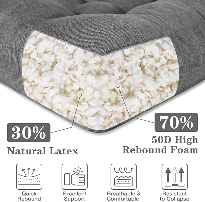 Dark Grey Square Floor Pillow Meditation Cushions, Large Floor Sitting 22"x22"x4.6", Tufted Cushions for Yoga Living Room Tatami Home Decor 1 Pack - Bloomnest