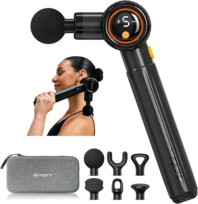 NAPRE Massage Gun with Extension Handle and 3 Adjustable Angles,Deep Tissue Back Massage for Neck/Shoulders/Waist/Legs/Body Pain Relief,Handheld Percussion Muscle Massager with Portable Case,Black - Bloomnest