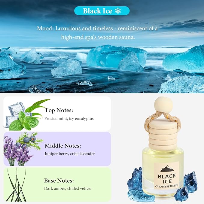Car Air Freshener Oil Diffuser - Hanging Long Lasting Scent for Car & Home, Essential Oil Freshener with Adjustable Fragrance (Teak Wood+Black Ice) - Bloomnest