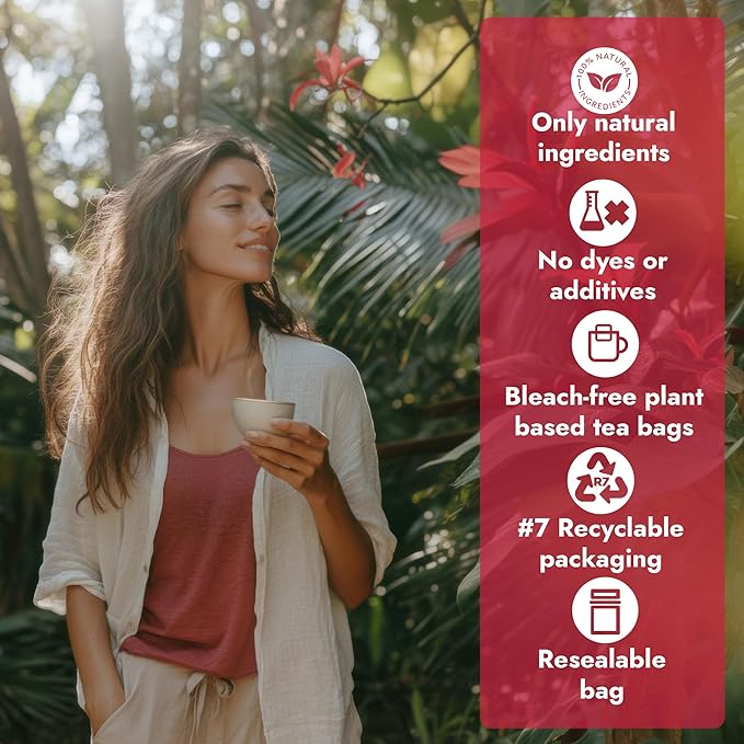 Vital Bloom Hibiscus Tea, 120 Tea Bags, 100% Natural Hibiscus Flowers, Caffein Free, Hot or Cold Brew Herbal Tea, Bleach Free Tea Bags, Non GMO (Free Bamboo Tongs included) - Bloomnest