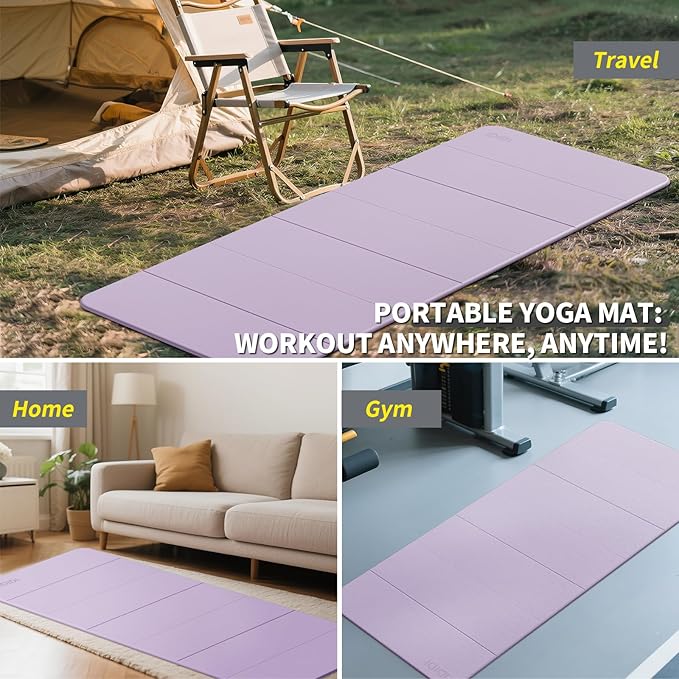 8mm Extra Thick & Large Foldable Yoga & Fitness Mat(74" x 31.5" x 0.32"), Double-Sided Non Slip & Lightweight Pilates Mat, Thick Wide Exercise Mats for Woman Man Kids, Portable Workout Mats for Travel, Studio or Home Use - Bloomnest