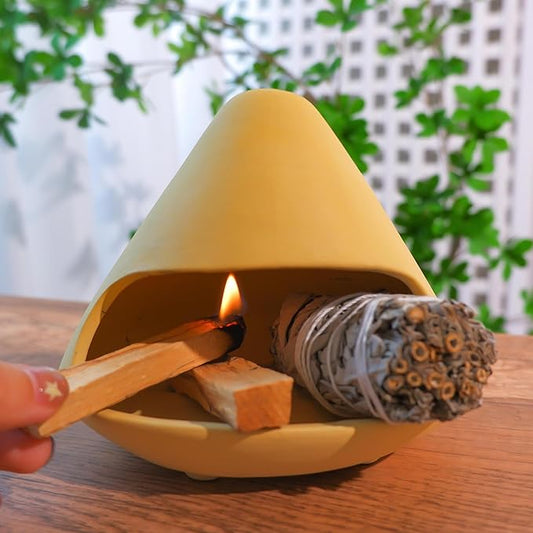 Palo Santo Holder Incense Burner-Unique Zongzi-Shaped Clay Smudge Bowl for Sage,Copal,and Stick Incense-Mini Chiminea Meditation Tool for Zen Decor for Energy, Yoga, Meditation & Aromatherapy MOUGIGI