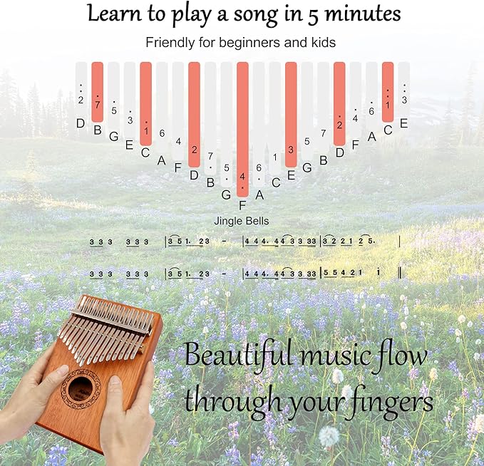 Kalimba Thumb Piano,YUNDIE Portable 17 Keys Mbira Finger Piano with Tune Hammer and Study Instruction,Musical Instruments Birthday Gift for Adult Beginners Professional(Brown) - Bloomnest