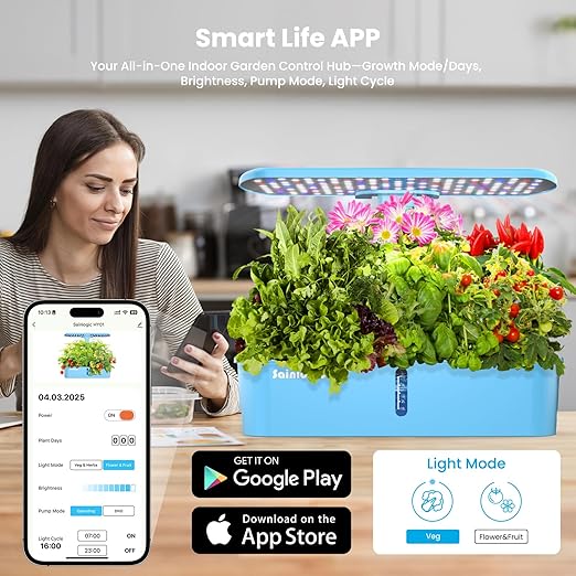 Sainlogic Hydroponics Growing System Kit, 12 Pods Watering Planter, Smart Indoor Garden with APP & WiFi Connected, 5 X Growth with 24W LED, Quiet Pump, for Vegetables, Herbs and Flowers - Bloomnest