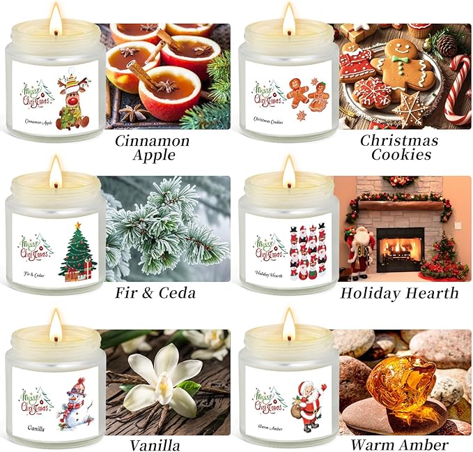 Christmas Scented Candles for Home, 6 Pack Soy Set, 21 oz Jar, Perfect Gifts for Women/Coworker/Girlfriend/Friends - Bloomnest