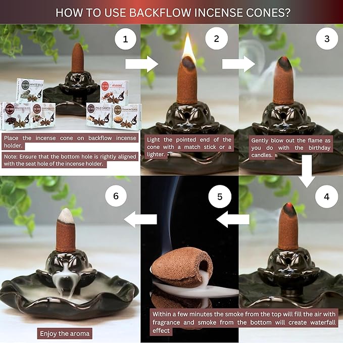Woody - Backflow Incense Cones for Waterfall - Scented Inscents-Cones - Sandalwood, Dragons Blood, Palo Santo, White Sage - Insiensos Aromaticos - 6x10=60 Large Variety Pack - Back Flow Down Reverse TRUMIRI