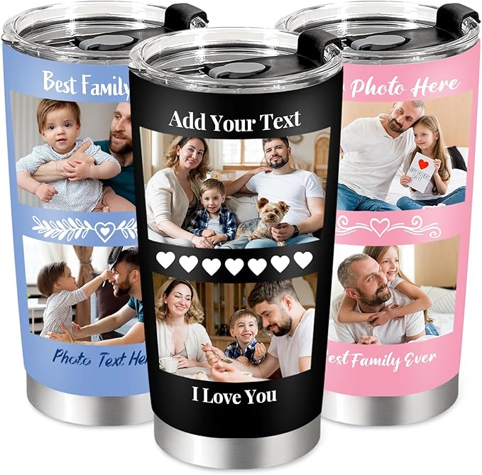 Personalized Tumbler with Pictures Text, Custom Photo Stainless Steel Coffee Tumbler, Coffee Travel Mug Cup 20 Oz Custom Gifts for Fathers Day Christmas Birthday for Dad Mom Kids - Bloomnest