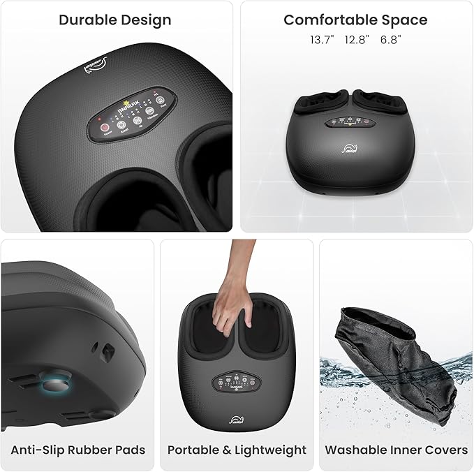 Snailax Shiatsu Foot Massager with Heat, Deep Kneading, Compression, Vibration, Electric Feet Massage Machine for Plantar Fasciitis,Neuropathy,Foot Warmer,Remote Control,Size 13,Gifts