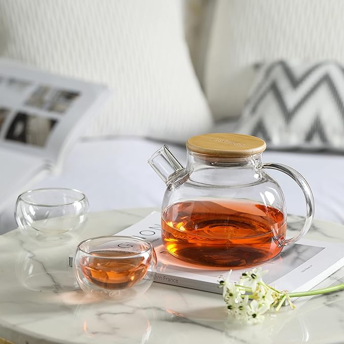 CnGlass Glass Teapot Stovetop Safe,30.4oz Clear Tea pot with Removable Filter Spout,Loose Leaf and Blooming Tea Maker - Bloomnest
