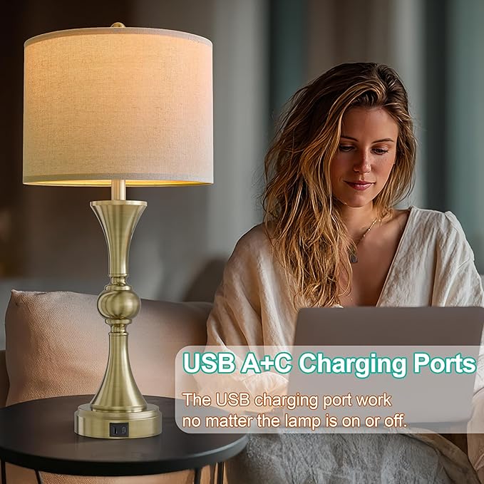 28" Table Lamps for Living Room Set of 2, Bedroom Lamps with USB A+C Ports, Modern Table Lamp,Desk Lamp, Lamps for Night Stands(Antique Bronze,No Bulbs Included) - Bloomnest