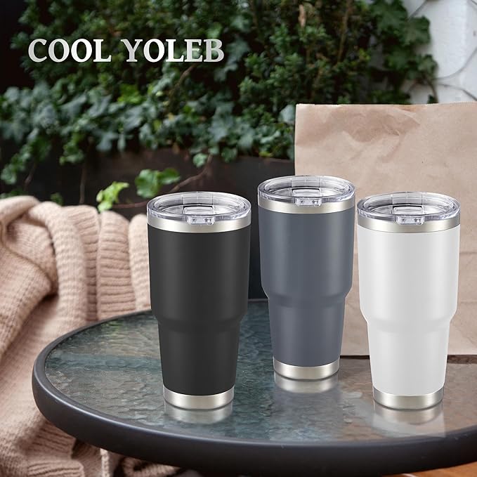 30 oz Tumbler with Lid Stainless Steel Tumblers Bulk Vacuum Insulated Cup Reusable Powder Coated Travel Mug Double Wall Leak Proof Cups Keep Cold Drinks for 12 Hours Gray, Set of 4