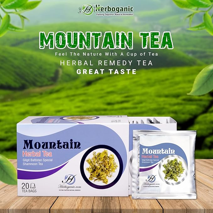 HERBOGANIC Mountain Herbal Tea - Digestion Support and Immune Boost | Refreshing and Delicious Blend | Natural Ingredients | 20 Tea Bags - Bloomnest