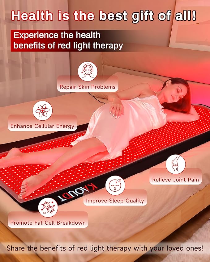 72"x33.3" Medical-Grade TPU Red Light Therapy Mat for Full Body Pain Relief, FSA&HSA Eligible Infrared Light Therapy Blanket for Home Use (Black) KAOUDT-BestRedLightTherapyDevices