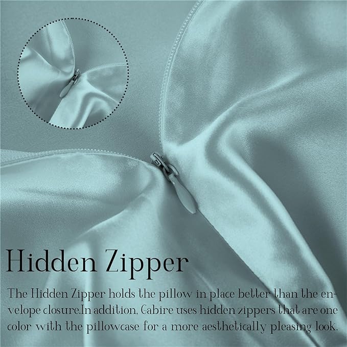 Mulberry Silk Pillowcases Set of 2, Both Sides Real Silk Pillowcase for Hair and Skin Prevent Acne Pillowcase Organic Silk Pillow case 2 Pack with Hidden Zipper, Haze Blue, Standard (20"×26") - Bloomnest