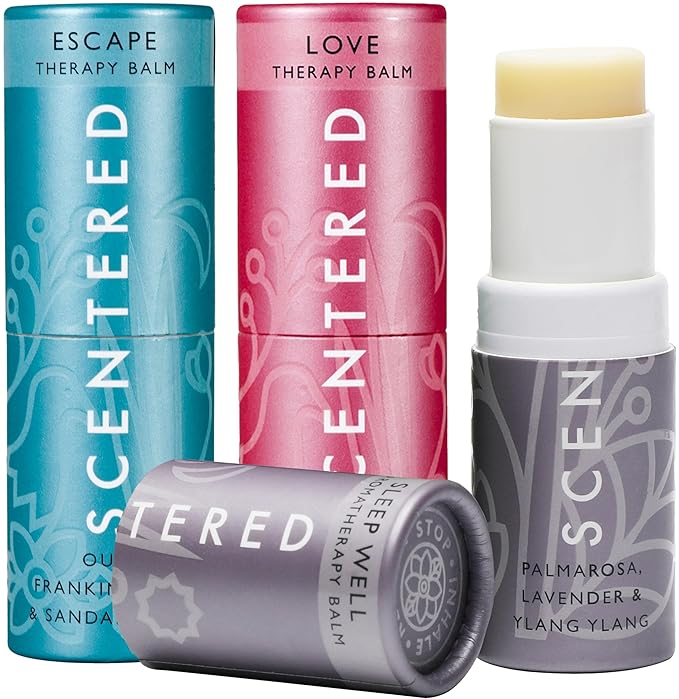 Scentered Aromatherapy Balm Gift Set - Be Kind to Yourself - Pack of 3 Balms: Sleep Well, Escape, Love - Lavender, Cedarwood, Ylang Ylang Essential Oils - Relaxing Gifts for Women - Bloomnest
