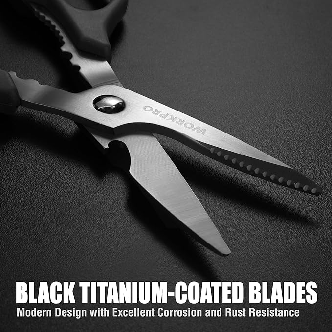 WORKPRO Kitchen Scissors, All Purpose Kitchen Shears with Detachable Titanium Coated Blades for Easy Cleaning, Heavy Duty Scissors for Meat, Fish, Nuts, Vegetables, Protective Cover Included - Bloomnest