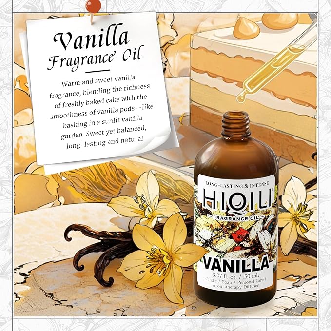 HIQILI Vanilla Fragrance Oil for Body Spray, Diffuser Use, Essential Oil for Candle, Soap, and Women Perfume Making - 5.07 Fl Oz - Bloomnest