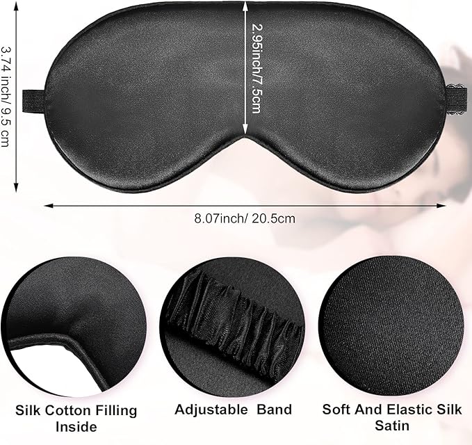20 Pieces Silk Sleep Eye Mask with Elastic Strap Soft Sleeping Mask Eye Cover Satin Blindfold for Women Men Kids Sleeping Travel Eye Shades Including 2 Pieces of Black Bags(Black) - Bloomnest
