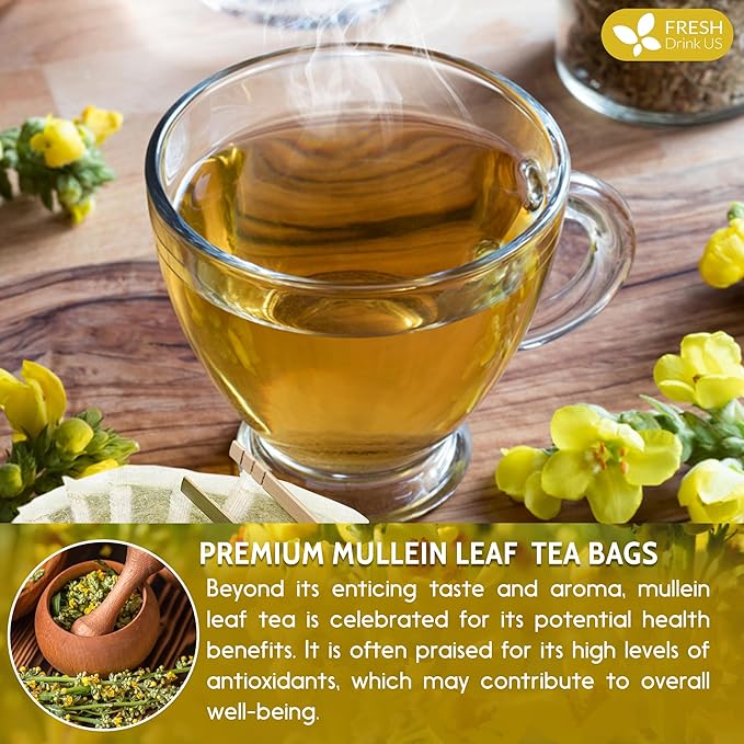 FreshDrinkUS, Premium 10 Mullein Leaf Tea Bags For Lungs, 100% Natural & Pure from Mullein Leaves. Loose Leaf Mullein Herbal Tea. Made with Natural Material Tea Bags. No Sugar, No Caffeine, No Gluten, Vegan. - Bloomnest