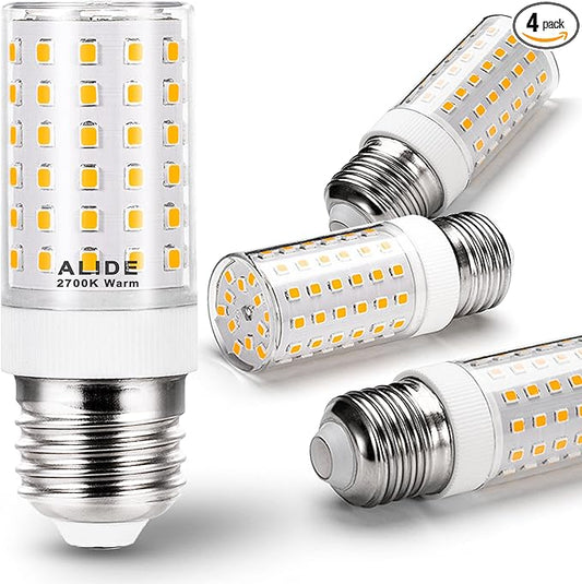 ALIDE E26 100 Watt Equivalent LED Candelabra Corn Bulbs,2700K Warm White,E26 E27 12W LED Light Bulbs 1200LM for Ceil Fan Chandelier Pendant Lighting,Non-dimmable,4 Pack - Bloomnest