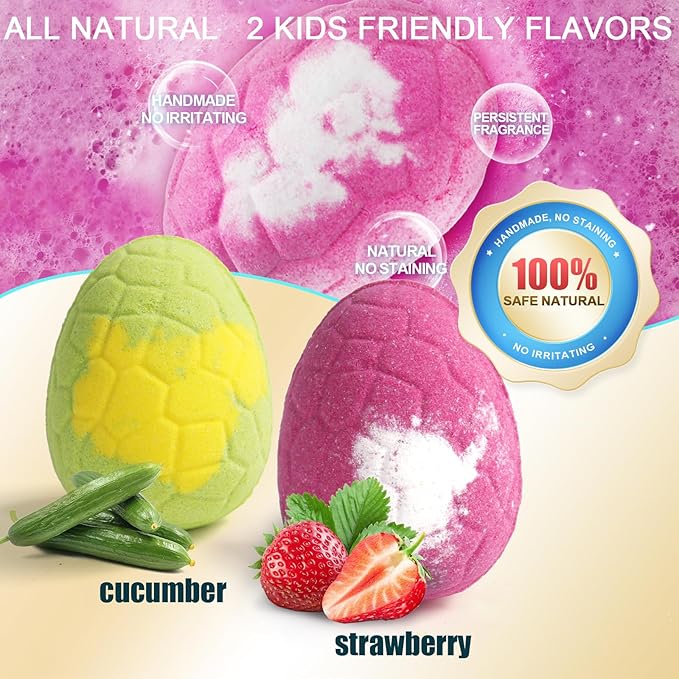 Bath Bombs for Kids with Toys Inside - 2 Organic Kids Bath Bombs with Surprise Inside, Dinosaur Bath Bombs for Kids 3-9 Years, Bath Bombs Gifts Easter Baskets Stuffers for Kids Boys Girls - Bloomnest