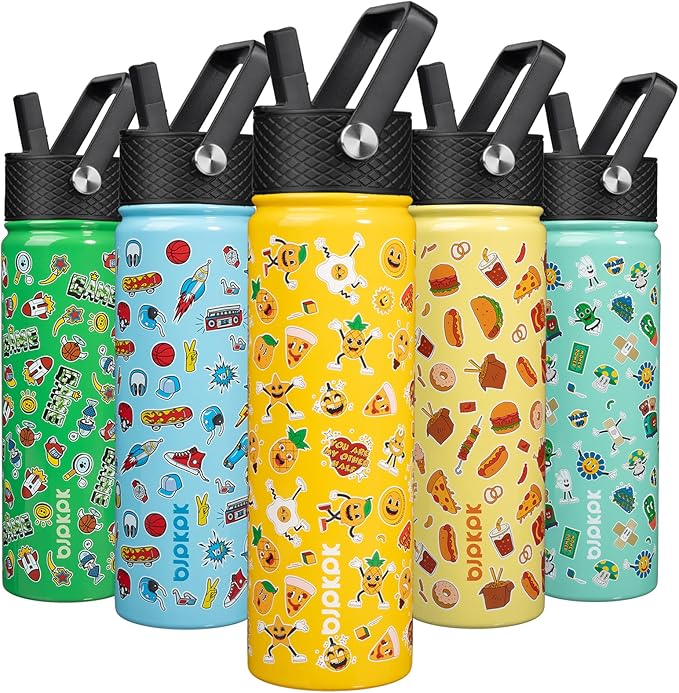 BJPKPK Insulated Water Bottle with Straw Lid, 22 oz Stainless Steel Metal Water Bottles, Reusable Leak Proof BPA Free Water Bottles, Cups, Thermo, Hawaii Fruits-Yellow - Bloomnest