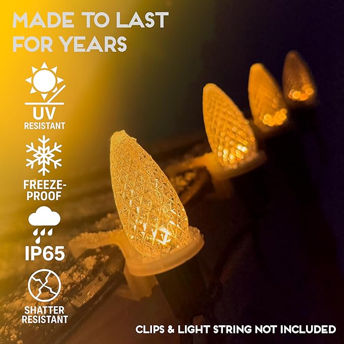 HLO Lighting Set of 25 Yellow C9 Faceted LED Christmas Light Bulbs for Indoor & Outdoor Use | Durable Replacement Bulbs - Bloomnest